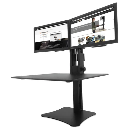 High Rise Dual Monitor Standing Desk Workstation, 28" x 23" x 10.5" to 15.5", Black Questions & Answers