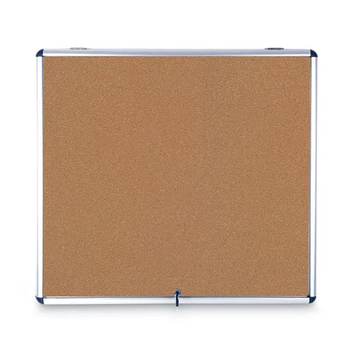 Slim-Line Enclosed Cork Bulletin Board with One Door, 47" x 38", Tan Surface, Satin Aluminum Frame Questions & Answers