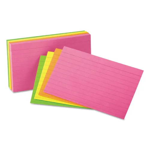 Ruled Neon Glow Index Cards, 4 x 6, Assorted, 100/Pack Questions & Answers