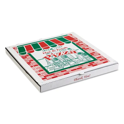 Corrugated Pizza Boxes, Storefront, 24 x 24, White/Red/Green, 25/Carton Questions & Answers