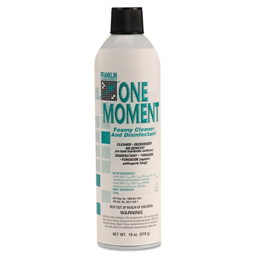 One Moment Foamy Cleaner and Disinfectant, Citrus, 18 oz Aerosol Spray, 12/Carton Questions & Answers