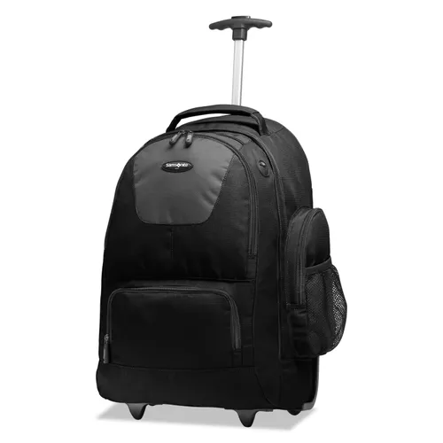 Rolling Backpack, Fits Devices Up to 15.6", Polyester, 14 x 8 x 21, Black/Charcoal Questions & Answers