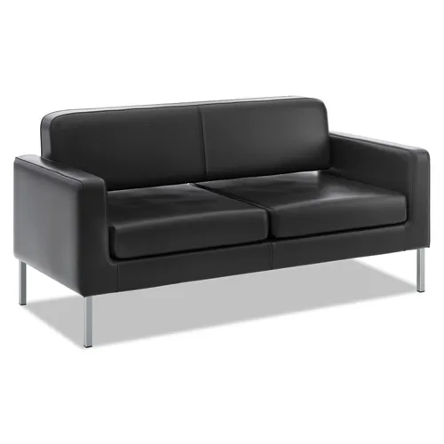 Corral Reception Seating Sofa, 67w x 28d x 30.5h, Black Bonded Leather Questions & Answers