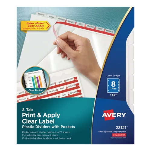 Print/Apply 1-Pocket Index Maker Clear Label Plastic Dividers with Printable Label Strip, 8-Tab, 11 x 8.5, Translucent, 1 Set Questions & Answers