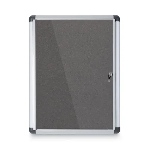 Slim-Line Enclosed Fabric Bulletin Board with One Door, 28" x 38", Gray Surface, Satin Aluminum Frame Questions & Answers