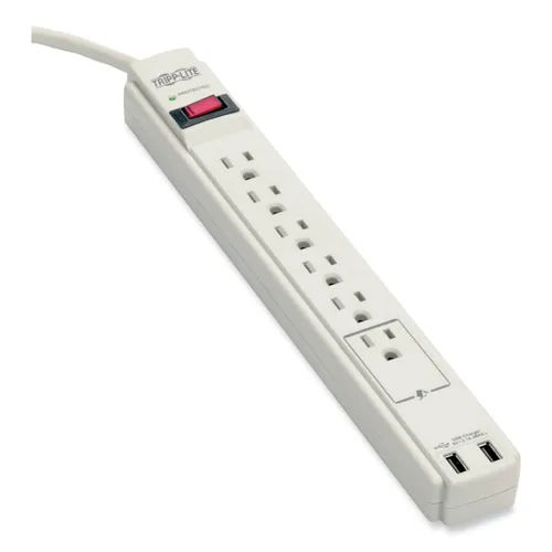 Protect It! Surge Protector, 6 AC Outlets/2 USB Ports, 6 ft Cord, 990 J, Cool Gray Questions & Answers