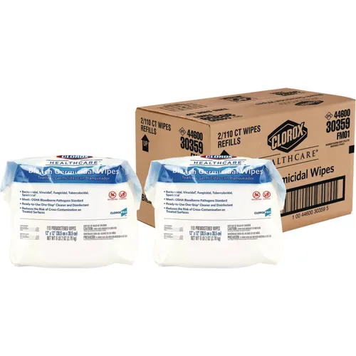 Bleach Germicidal Wipes, 1-Ply, 12 x 12, Unscented, White, 110/Refill, 2 Refills/Carton Questions & Answers