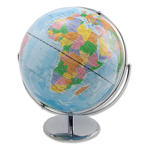 12-Inch Globe with Blue Oceans, Silver-Toned Metal Desktop Base, Full-Meridian Questions & Answers