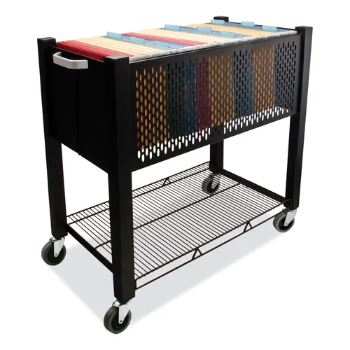 InstaCart File Cart, Metal, 1 Shelf, 1 Bin, 14.25" x 28.5" x 27.75", Black Questions & Answers