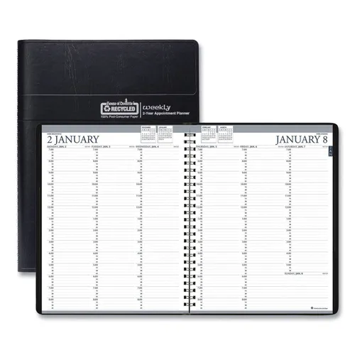 Recycled Professional Weekly Planner, 15-Minute Appts, 11 x 8.5, Black Wirebound Soft Cover, 24-Month: Jan 2025 to Dec 2026 Questions & Answers