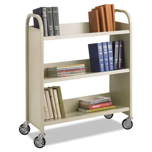 Steel Single-Sided Book Cart, Metal, 3 Shelves, 300 lb Capacity, 36" x 14.5" x 43.5", Sand Questions & Answers