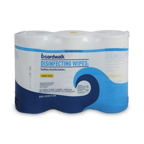 Disinfecting Wipes, 7 x 8, Lemon Scent, 75/Canister, 3 Canisters/Pack Questions & Answers