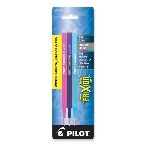 Refill for Pilot FriXion Erasable, FriXion Ball, FriXion Clicker and FriXion LX Gel Ink Pens, Fine Tip, Assorted Ink, 3/Pack Questions & Answers