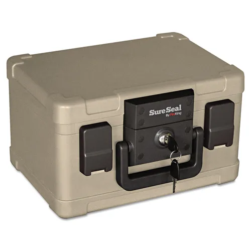 Fire and Waterproof Chest, 0.15 cu ft, 12.2w x 9.8d x 7.3h, Taupe Questions & Answers