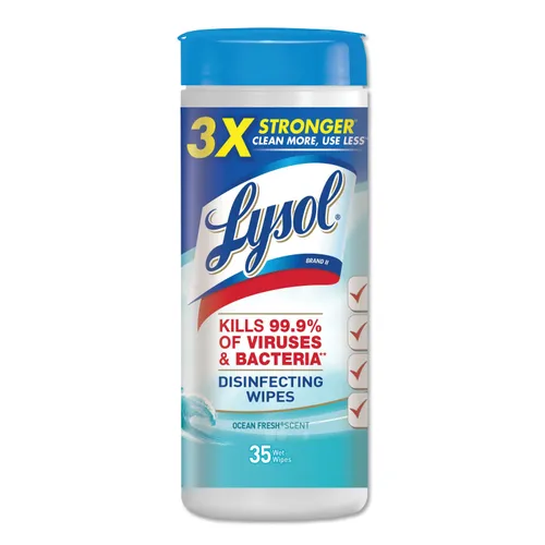 Disinfecting Wipes, 7 x 8, Ocean Fresh, 35 Wipes/Canister, 12 Canisters/Carton Questions & Answers