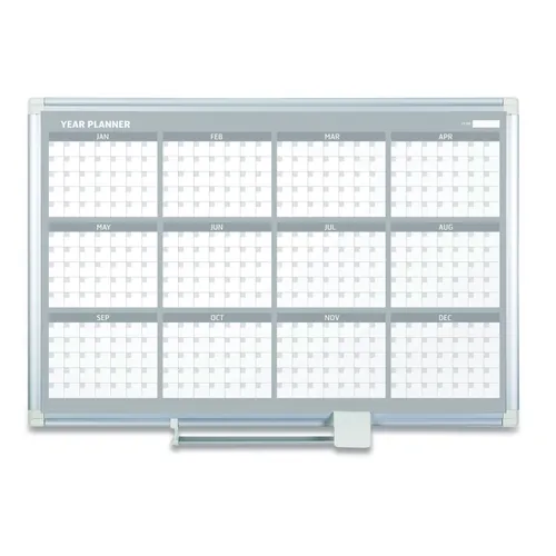 Magnetic Dry Erase Calendar Board, 12-Month Planning/Scheduling, 48" x 36", White Surface, Satin Aluminum Frame Questions & Answers