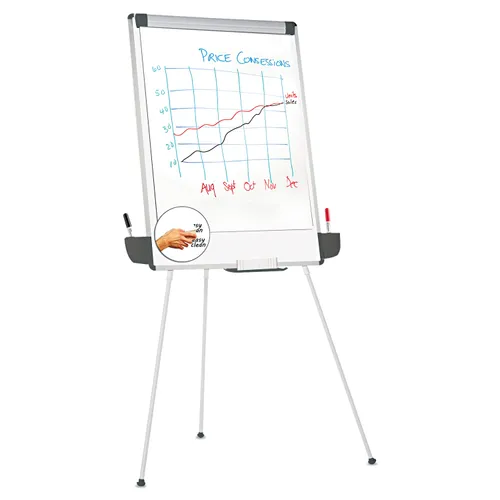 Dry Erase Board with Tripod Easel and Adjustable Pen Cups, 29 x 41, White Surface, Silver Frame Questions & Answers