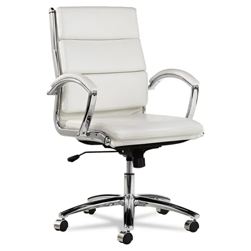 Alera Neratoli Mid-Back Slim Profile Chair, Faux Leather, Up to 275 lb, 18.3" to 21.85" Seat Height, White Seat/Back, Chrome Questions & Answers