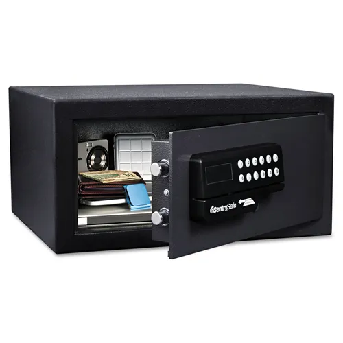 Electronic Security Safe, 0.41 cu ft, 11.4w x 10.4d x 7.6h, Black Questions & Answers