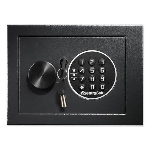 Electronic Security Safe, 0.14 cu ft, 9w x 6.6d x 6.6h, Black Questions & Answers