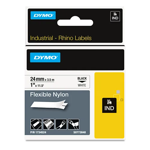 Rhino Flexible Nylon Industrial Label Tape, 1" x 11.5 ft, White/Black Print Questions & Answers