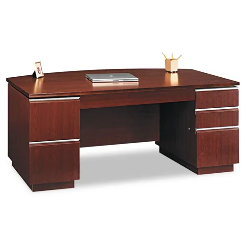 72"W Bow Front Double Pedestal Desk (Box 2 of 2) Milano 2, 71.13w x 36.13d x 29h, Harvest Cherry Questions & Answers