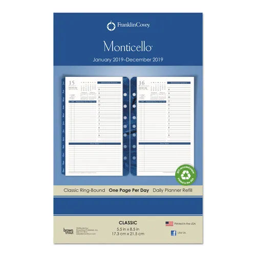 Monticello Dated One-Page-per-Day Planner Refill, 5 1/2 x 8 1/2, 2019 Questions & Answers