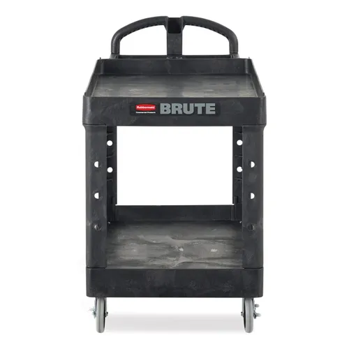 BRUTE Heavy-Duty Utility Cart with Lipped Shelves, Plastic, 2 Shelves, 500 lb Capacity, 25.9" x 45.2" x 32.2", Black Questions & Answers