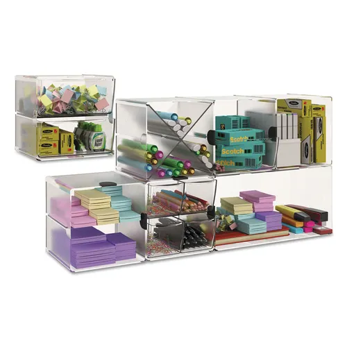 Stackable Cube Organizer, 2 Compartments, 2 Drawers, Plastic, 6 x 7.2 x 6, Clear Questions & Answers