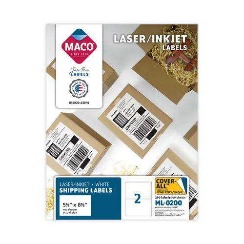 Cover-All Opaque Laser/Inkjet Shipping Labels, Internet Format, 5.5 x 8.5, White, 2 Labels/Sheet, 100 Sheets/Box Questions & Answers