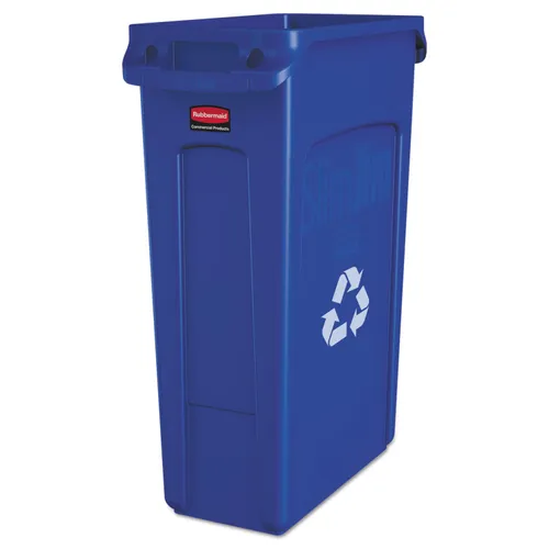 Slim Jim Plastic Recycling Container with Venting Channels, 23 gal, Plastic, Blue Questions & Answers