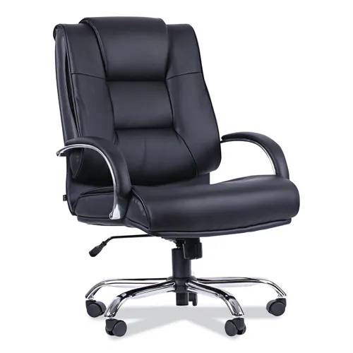 Alera Ravino Big/Tall High-Back Bonded Leather Chair, Headrest, Supports 450 lb, 20.07" to 23.74" Seat, Black, Chrome Base Questions & Answers