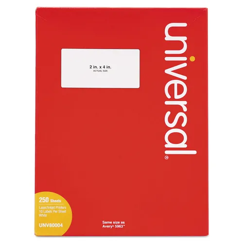 White Labels, Inkjet/Laser Printers, 2 x 4, White, 10/Sheet, 250 Sheets/Box Questions & Answers