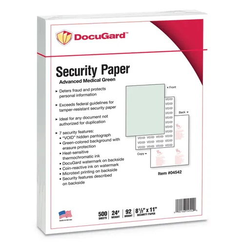 Medical Security Papers, 24 lb Bond Weight, 8.5 x 11, Green, 500/Ream Questions & Answers