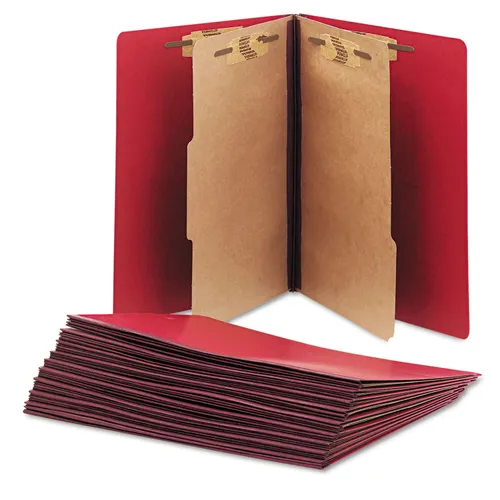 7530015567917, SKILCRAFT Pressboard Top Tab Classification Folder, 2 Dividers, 6 Fasteners, Letter Size, Dark Red, 10/Box Questions & Answers