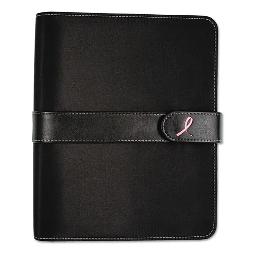 Pink Ribbon Loose-Leaf Organizer Set, 8 1/2 x 5 1/2, Black Microfiber Cover Questions & Answers