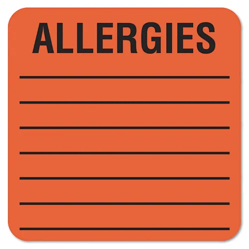 Allergy Warning Labels, ALLERGIES, 2 x 2, Fluorescent Red, 500/Roll Questions & Answers