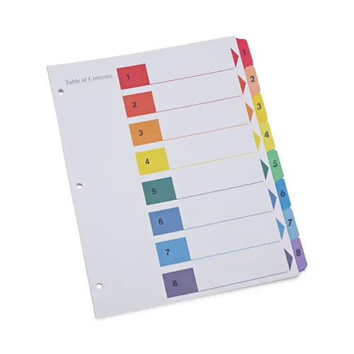 Deluxe Table of Contents Dividers for Printers, 8-Tab, 1 to 8; Table Of Contents, 11 x 8.5, White, 6 Sets Questions & Answers