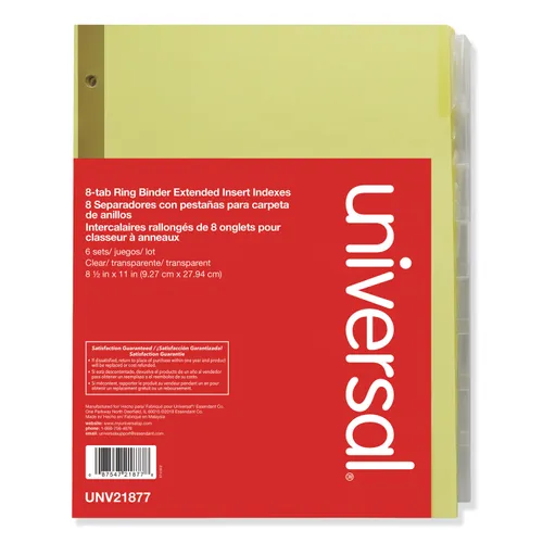 Deluxe Extended Insertable Tab Indexes, 8-Tab, 11 x 8.5, Buff, Clear Tabs, 6 Sets Questions & Answers