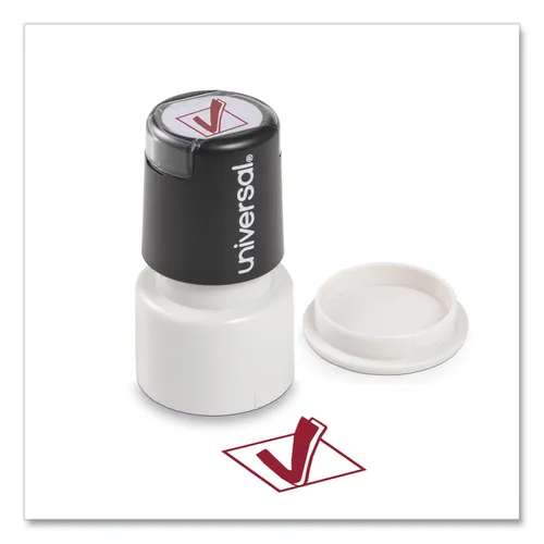 Round Message Stamp, CHECK MARK, Pre-Inked/Re-Inkable, Red Questions & Answers