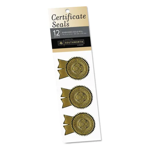 GOLD FOIL CERTIFICATE SEALS, 1.25 X 2, GOLD, 3/SHEET, 4 SHEETS/PACK Questions & Answers