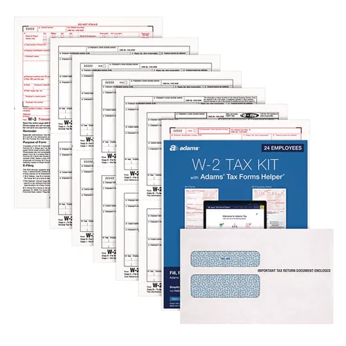 6-Part W-2 Tax Form Kit with Security Envelopes and Tax Forms Helper, 2024, 8.5 x 5.5, 2 Forms/Sheet, 24 Forms Total Questions & Answers