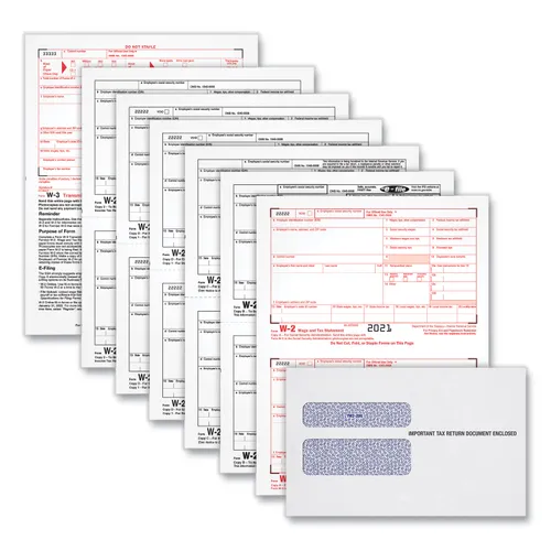 W-2 Tax Forms Kit with Envelopes, Fiscal Year: 2023, Six-Part Carbonless, 8.5 x 5.5, 2 Forms/Sheet, 24 Forms Total Questions & Answers