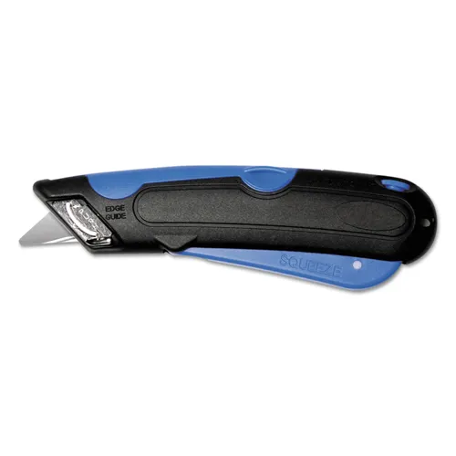 Easycut Self-Retracting Cutter with Safety-Tip Blade, Holster and Lanyard, 6" Plastic Handle, Black/Blue Questions & Answers