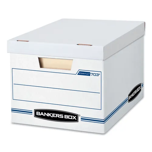 STOR/FILE Basic-Duty Storage Boxes, Letter/Legal Files, 12.5" x 16.25" x 10.5", White/Blue, 4/Carton Questions & Answers