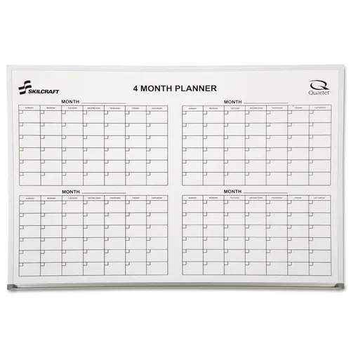 7110015550295, SKILCRAFT Cubicle Calendar Board, Four Month, 24 x 36, White Surface, Aluminum Frame Questions & Answers