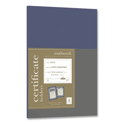 Certificate Holder, Navy, 105-lb Linen Stock, 12 x 9.5, 10/Pack Questions & Answers