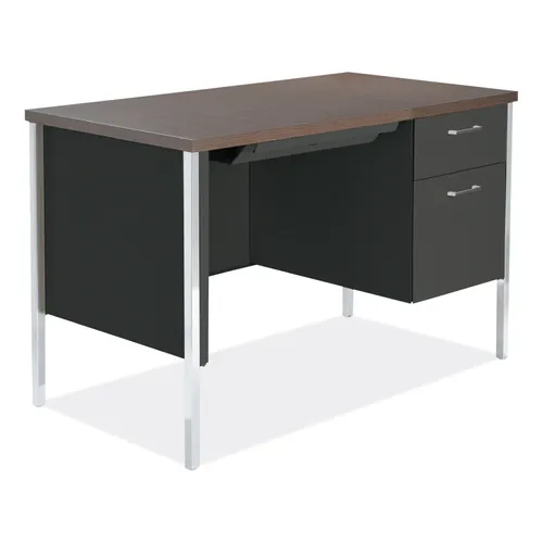 Single Pedestal Steel Desk, 45.25" x 24" x 29.5", Mocha/Black, Chrome Legs Questions & Answers