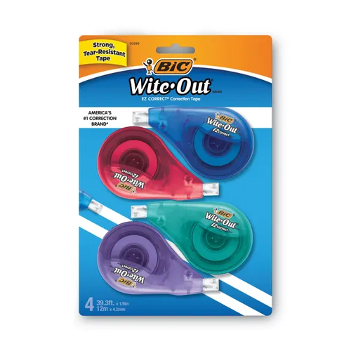 Wite-Out EZ Correct Correction Tape, Non-Refillable, Randomly Assorted Applicator Colors, 0.17" x 400", 4/Pack Questions & Answers