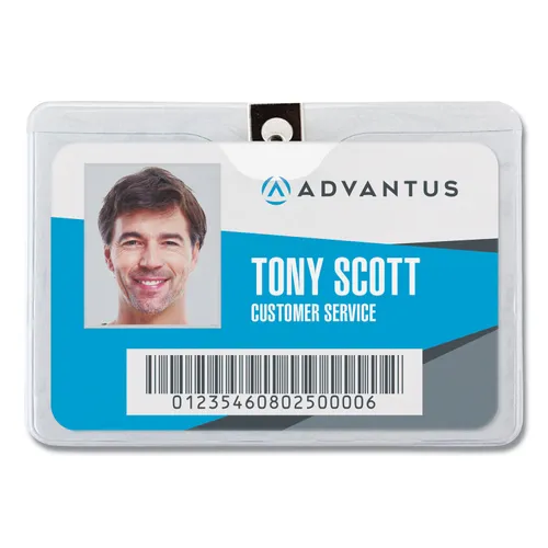 ID Badge Holders with Clip, Horizontal, Clear 4.13" x 3.38" Holder, 3.75" x 2.75" Insert, 50/Pack Questions & Answers